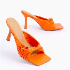 Orange Square Toe Twist Front Mules
